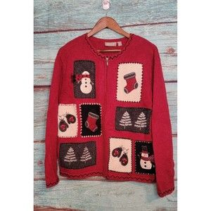 Women's Croft & Barrow SZ PL Zip Up Ugly Christmas Snowman Sweater
